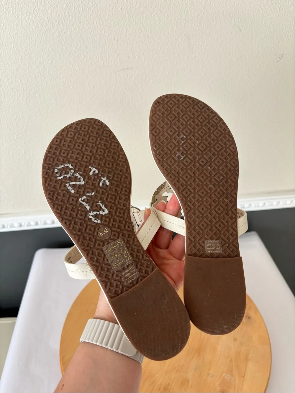 Tory Burch Fringe Miller Sandals in Bleach/Sparkle Gold Women’s Size 8.5